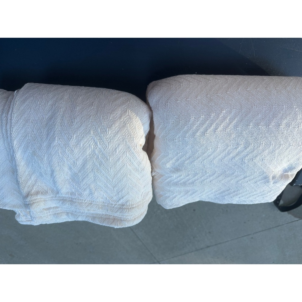 WestPoint Home Set of 2 100% Cotton Herringbone Weave Blanket Cream Off-White